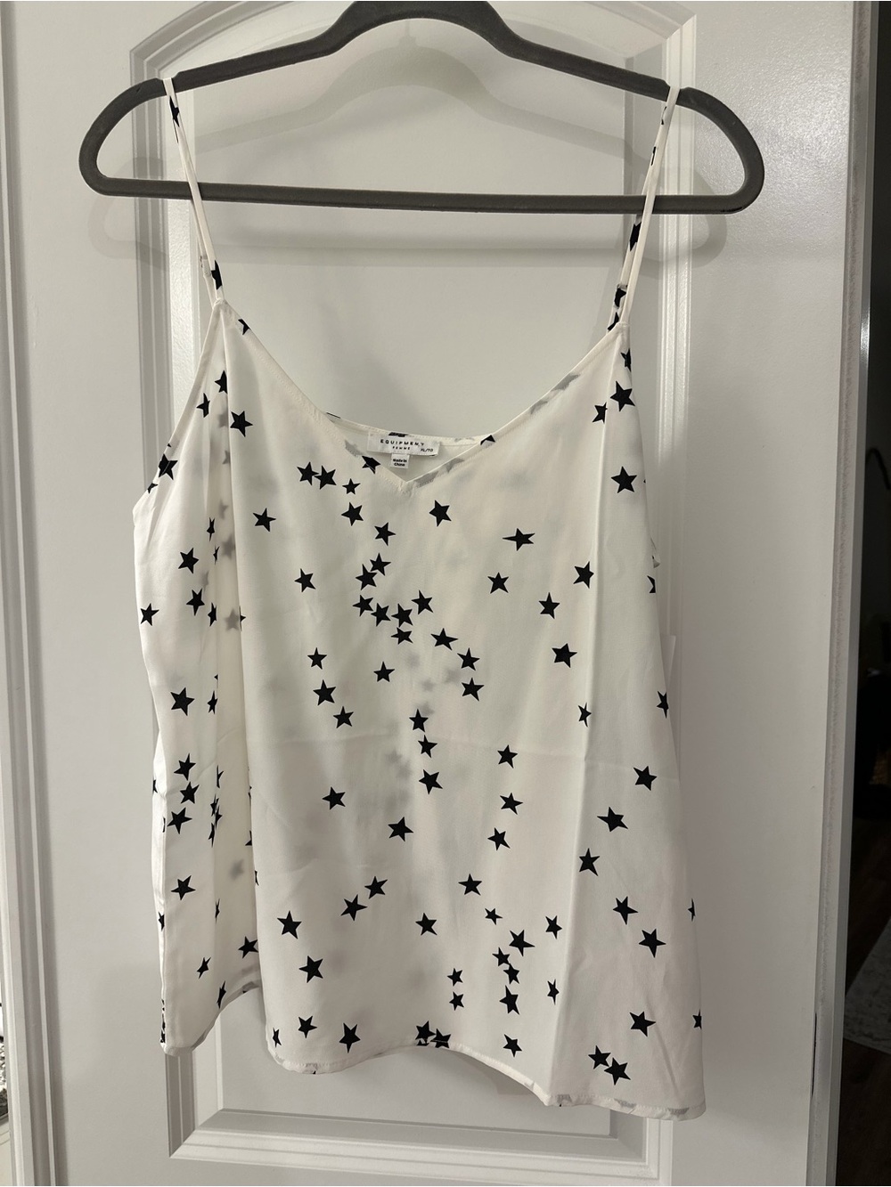 Equipment White 100% Silk Star-Print Camisole with Black Stars